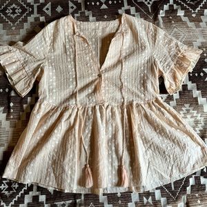 Elegant Cream Blouse with Tassel Details